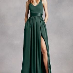 Vera Wang V Neck Halter Gown